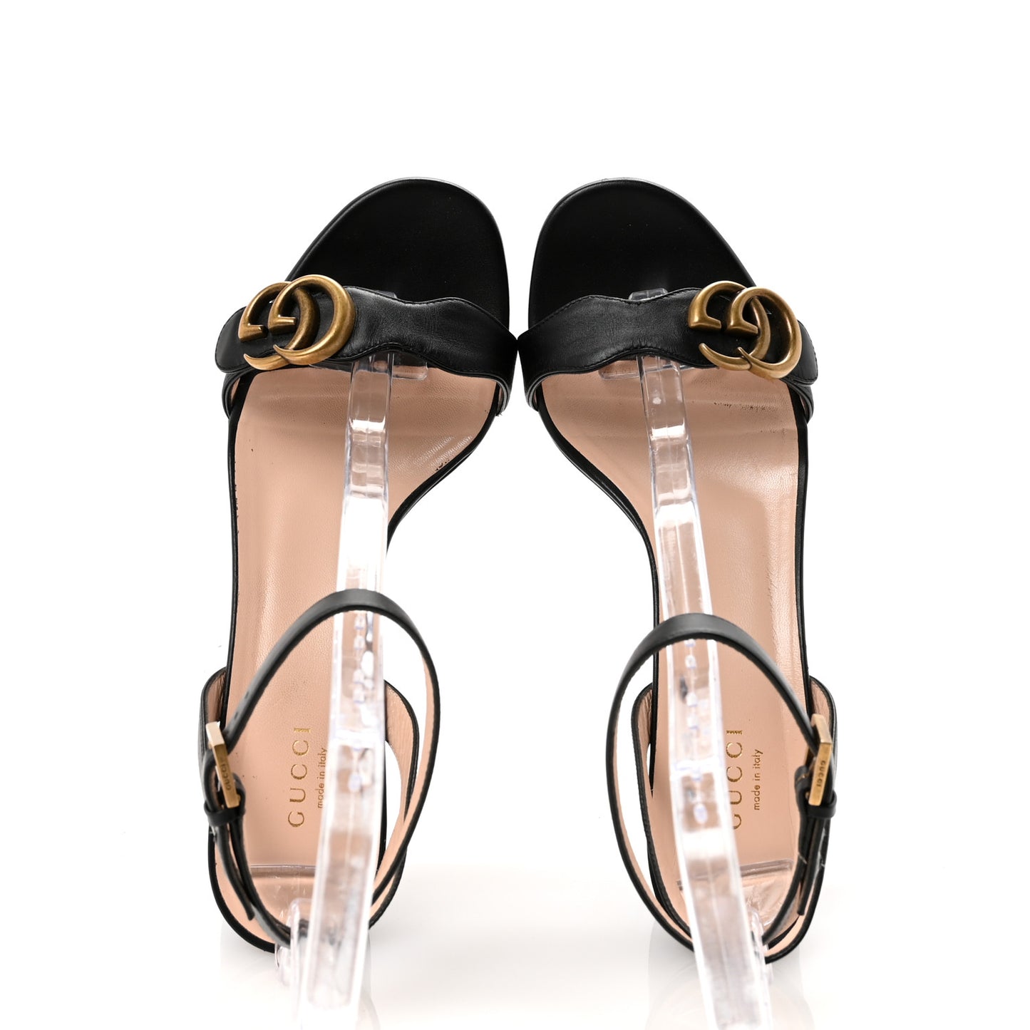 Calfskin GG Marmont Ankle Wrap 30/85mm Platform Sandals 39.5 Black