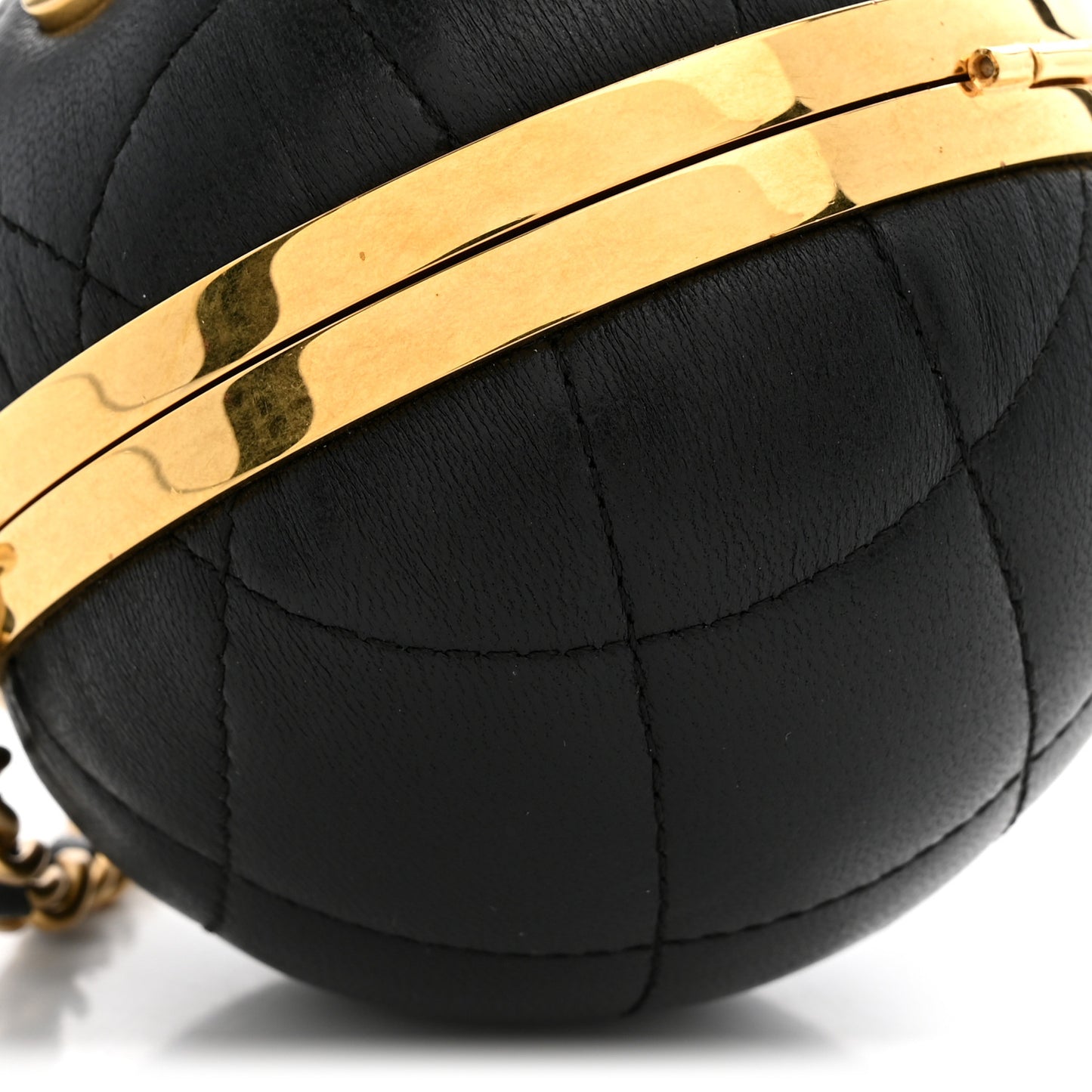 Lambskin Quilted Sphere Minaudiere Chain Clutch Black