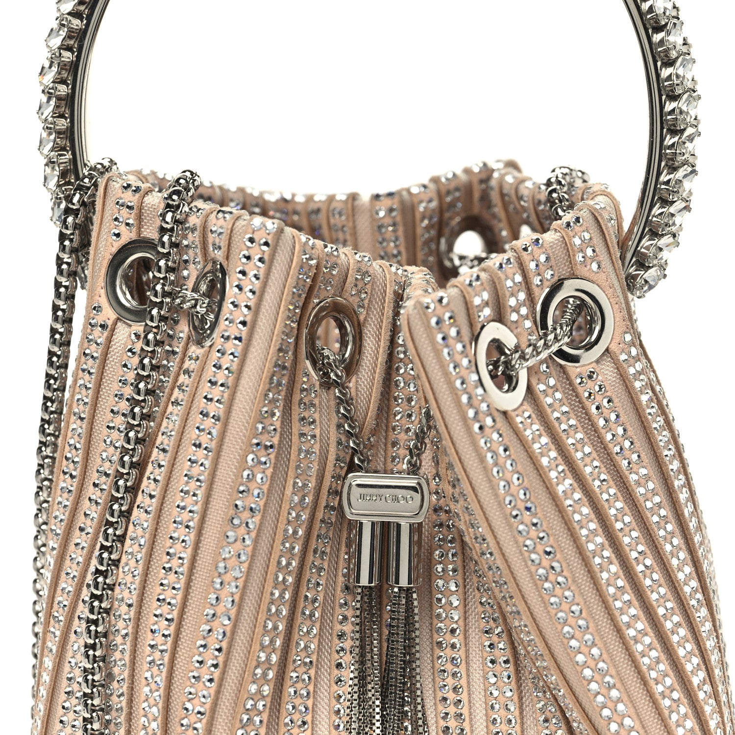 Jimmy Choo Suede Mesh Crystal Embellished Stripe Bon Bon Bucket Bag Macaron Mix 8 of 10