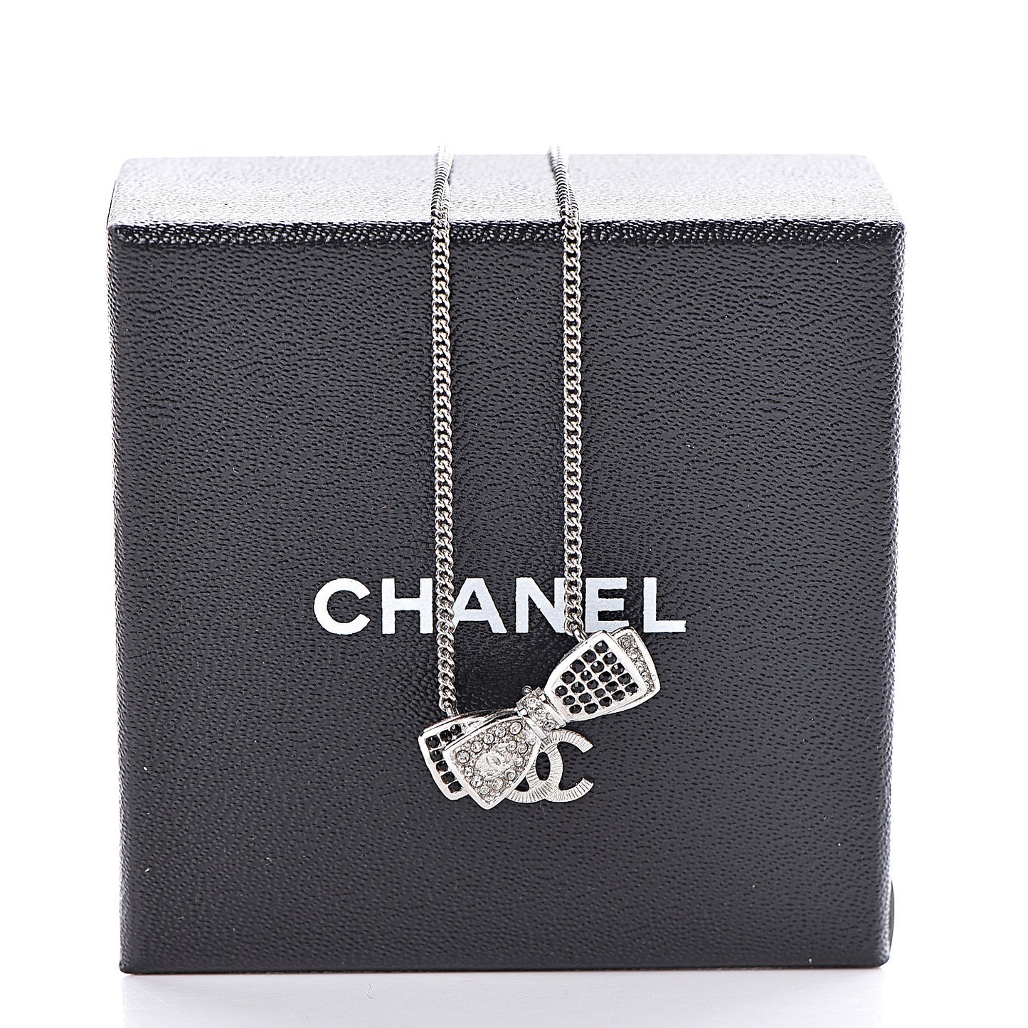 Crystal CC Bow Necklace Silver Black