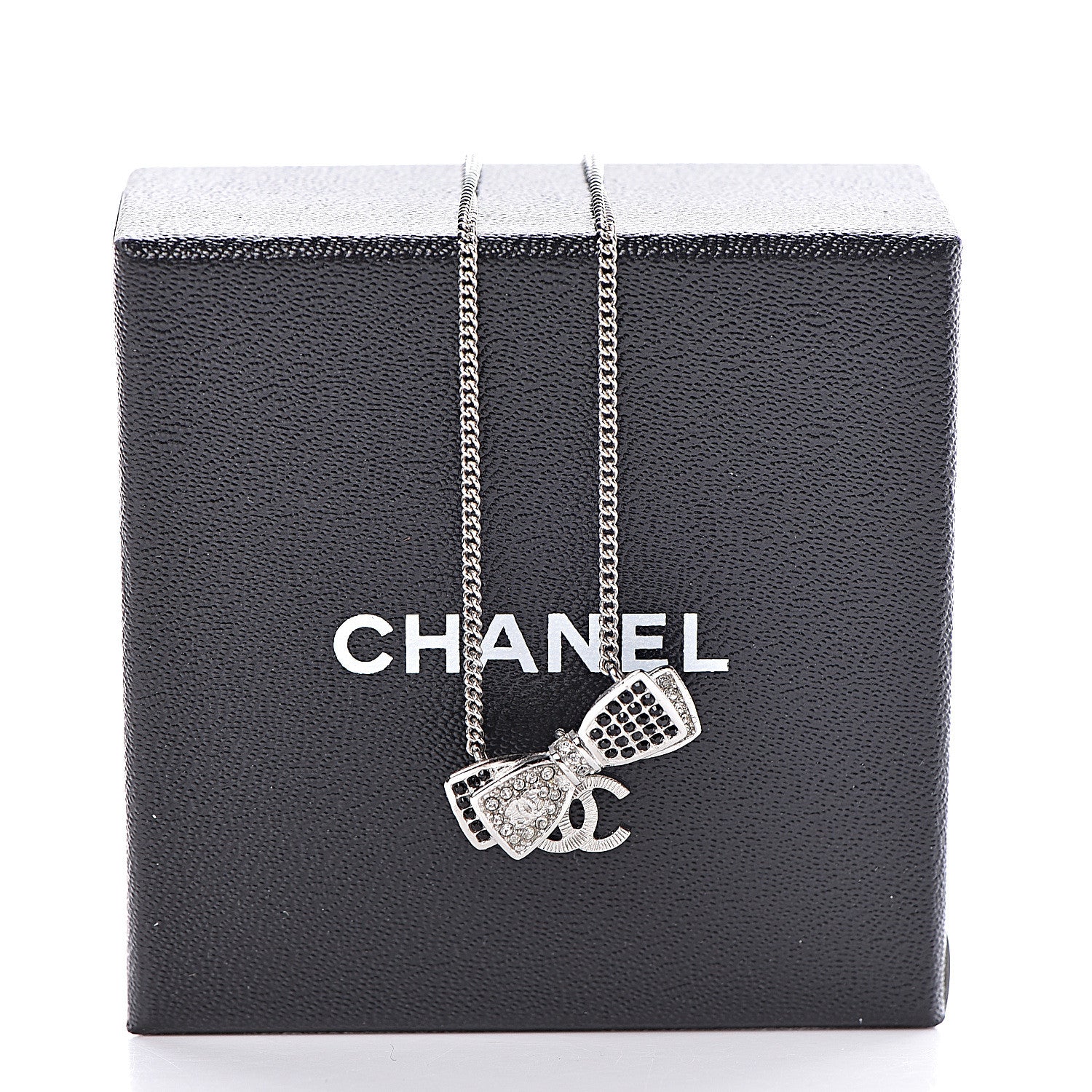 Chanel Crystal CC Bow Necklace Silver Black 5 of 5