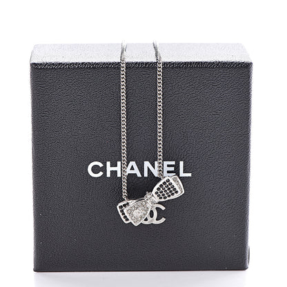 Chanel Crystal CC Bow Necklace Silver Black 5 of 5