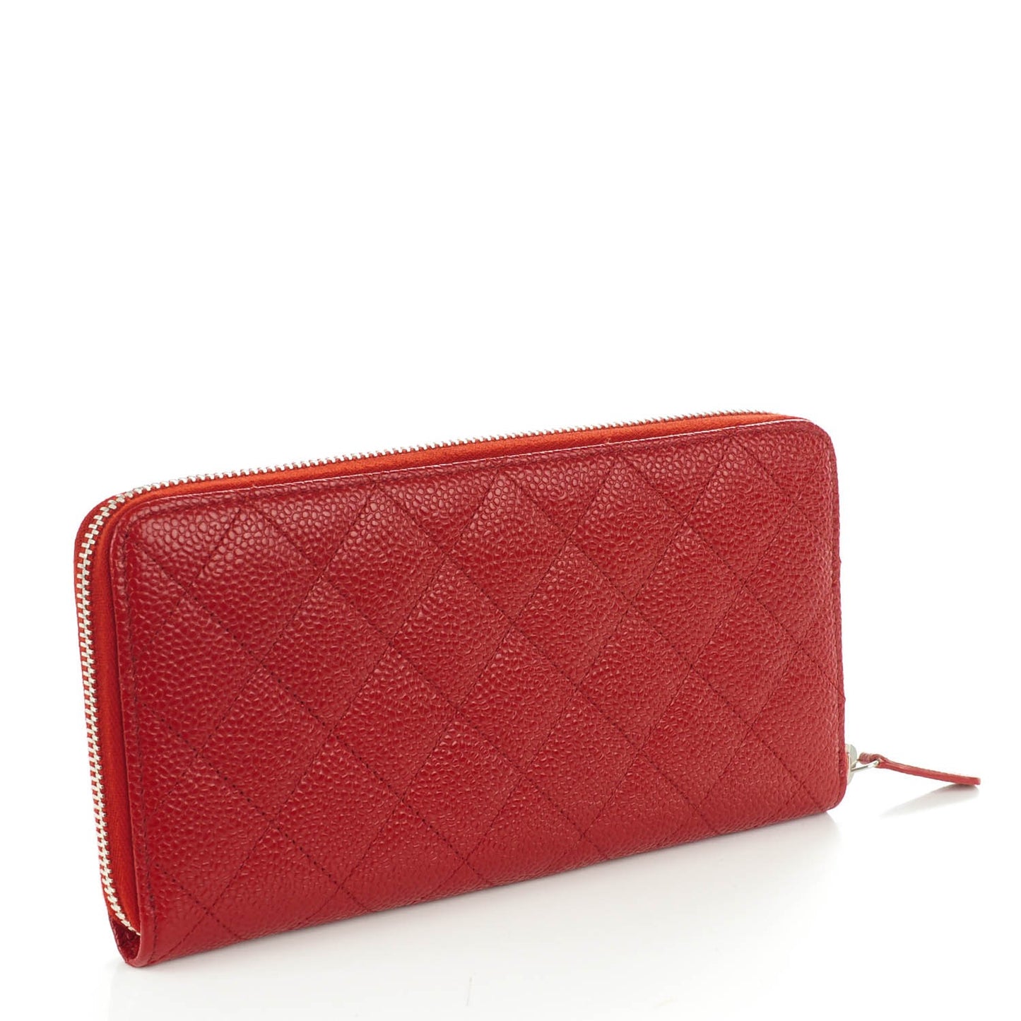 Caviar Quilted Large Gusset Zip Around Wallet Dark Red