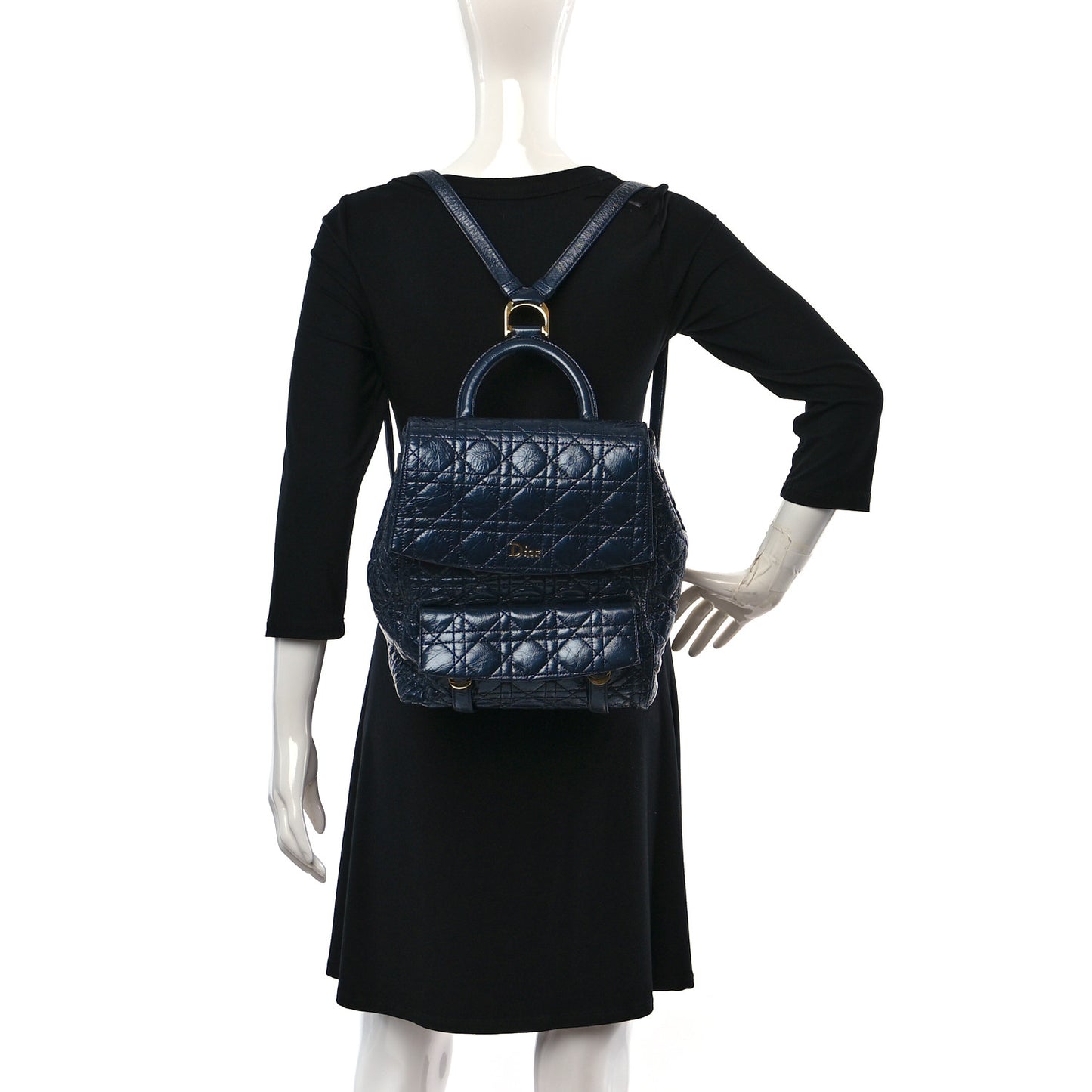 Ceramic Effect Deerskin Cannage Large Stardust Backpack Navy Blue