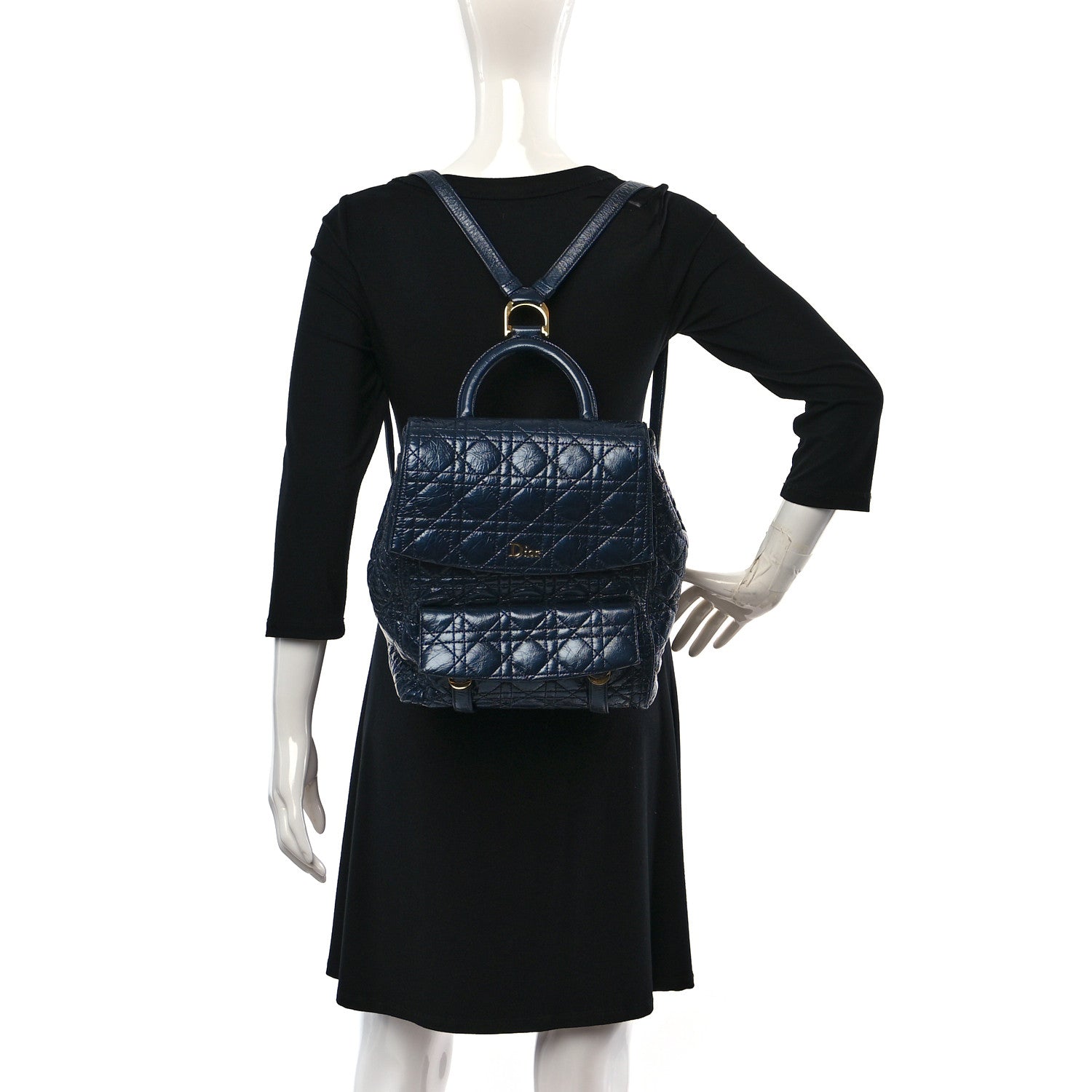 Christian Dior Ceramic Effect Deerskin Cannage Large Stardust Backpack Navy Blue 2 of 10