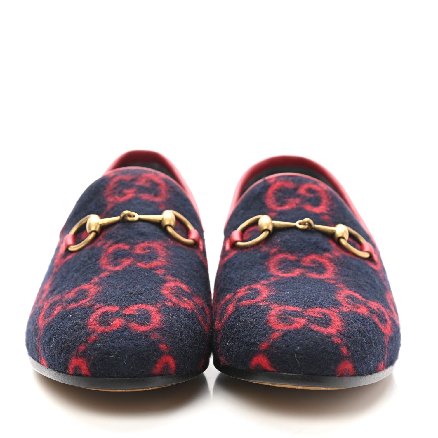 Gucci Covered Wool GG Monogram Horsebit Womens Jordaan Loafers 35 Blue Red 2 of 9