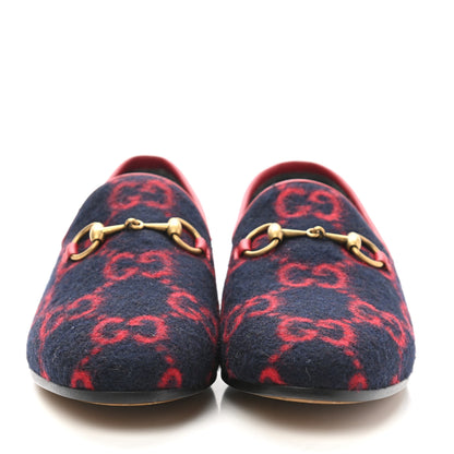Gucci Covered Wool GG Monogram Horsebit Womens Jordaan Loafers 35 Blue Red 2 of 9