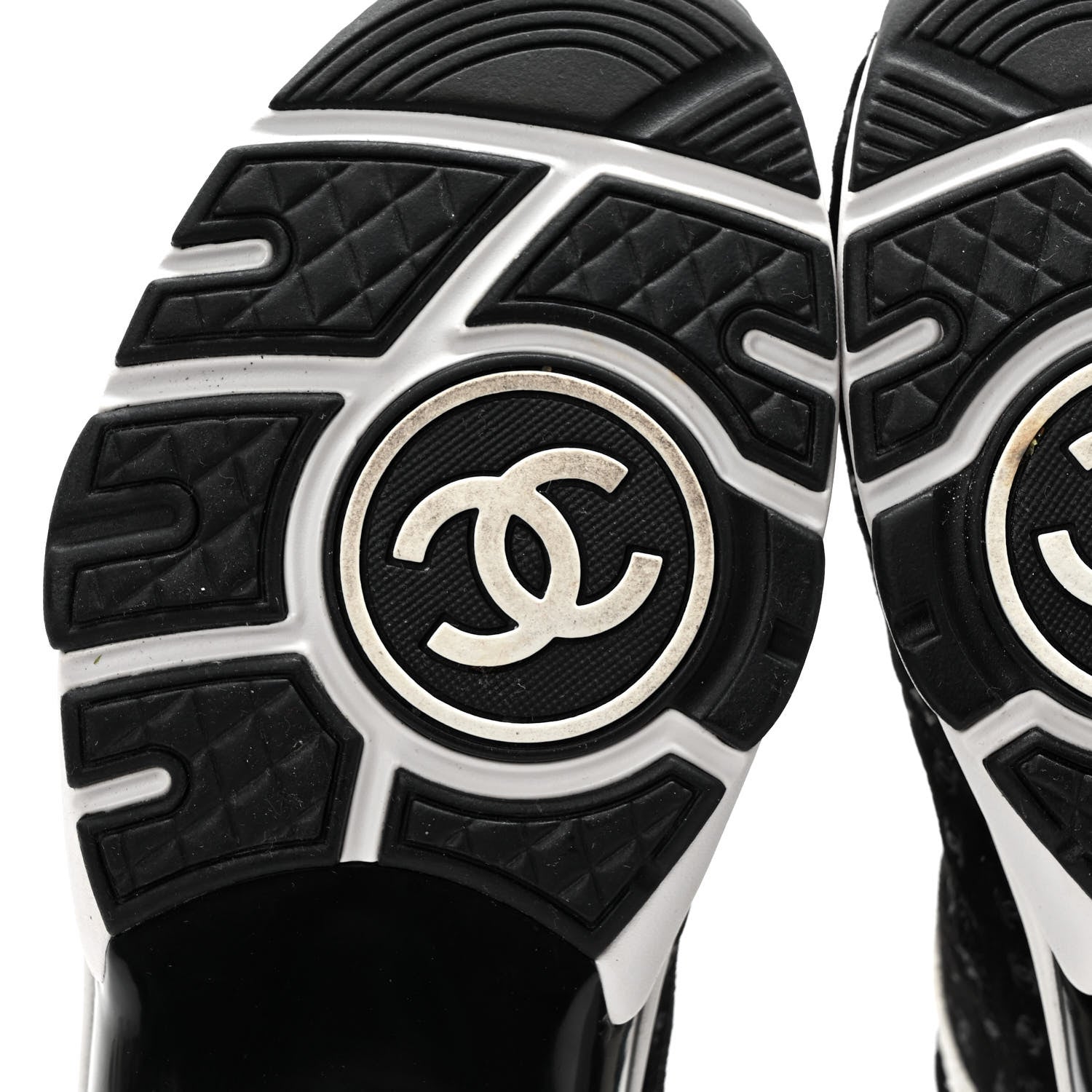 Chanel Nylon Suede Calfskin Printed CC Sneakers 38 White Black 6 of 8