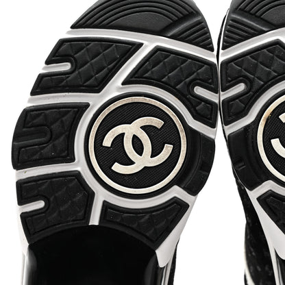 Chanel Nylon Suede Calfskin Printed CC Sneakers 38 White Black 6 of 8
