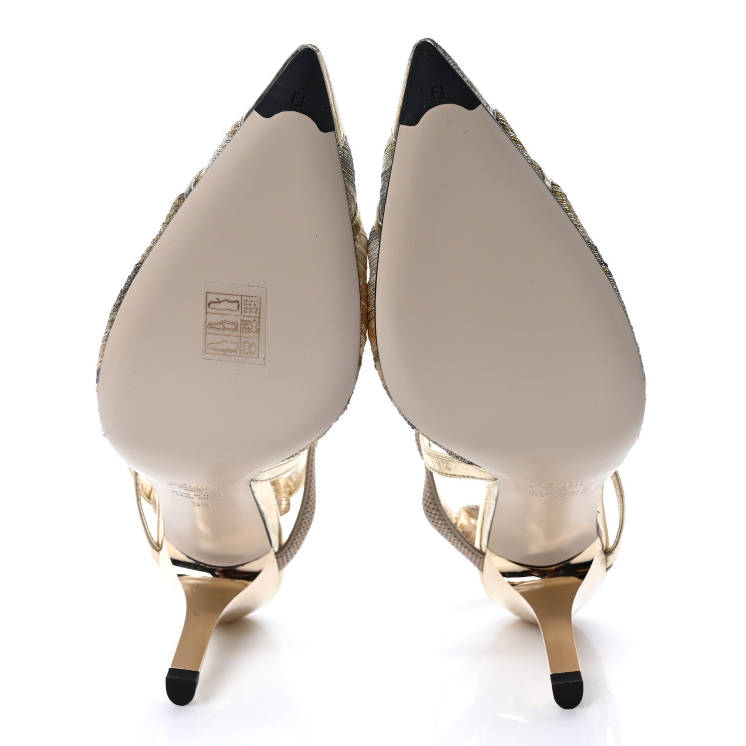 Fendi Laminated Fabric Nappa Colibri Lite 85mm Slingback Pumps 39 Gold Platino 5 of 8