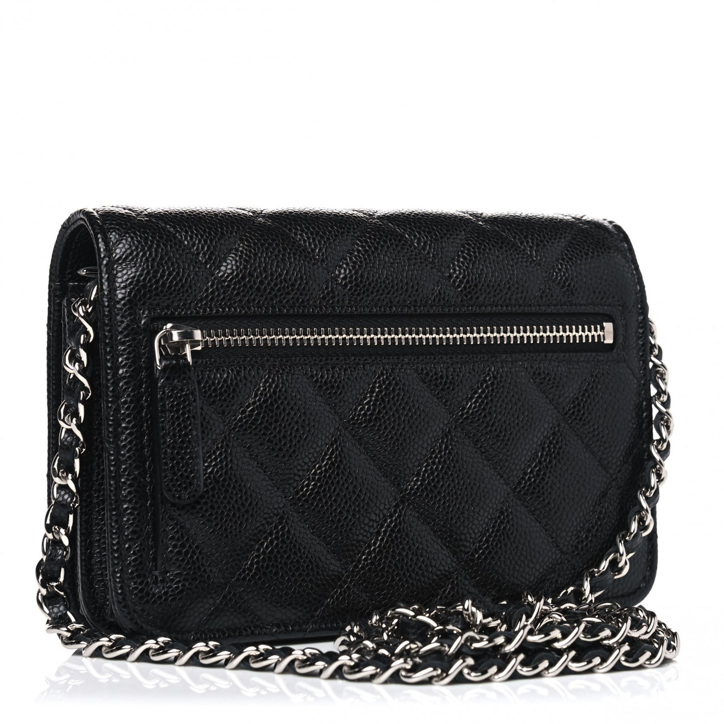 Caviar Quilted Mini Wallet On Chain WOC Black