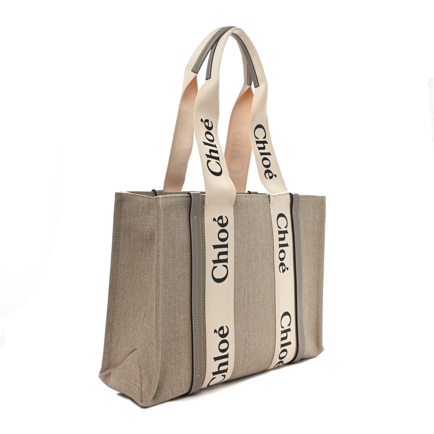 Cotton Calfskin Medium Woody Ribbon Tote Musk Grey