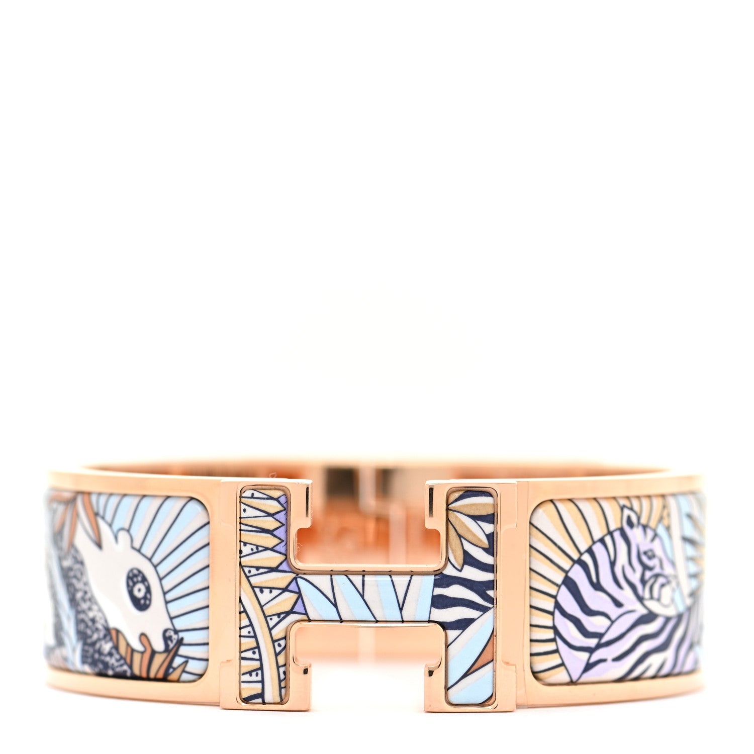 Hermes Enamel Printed Animaux Camoufles Wide Clic Clac H Bracelet PM Lilas 1 of 6