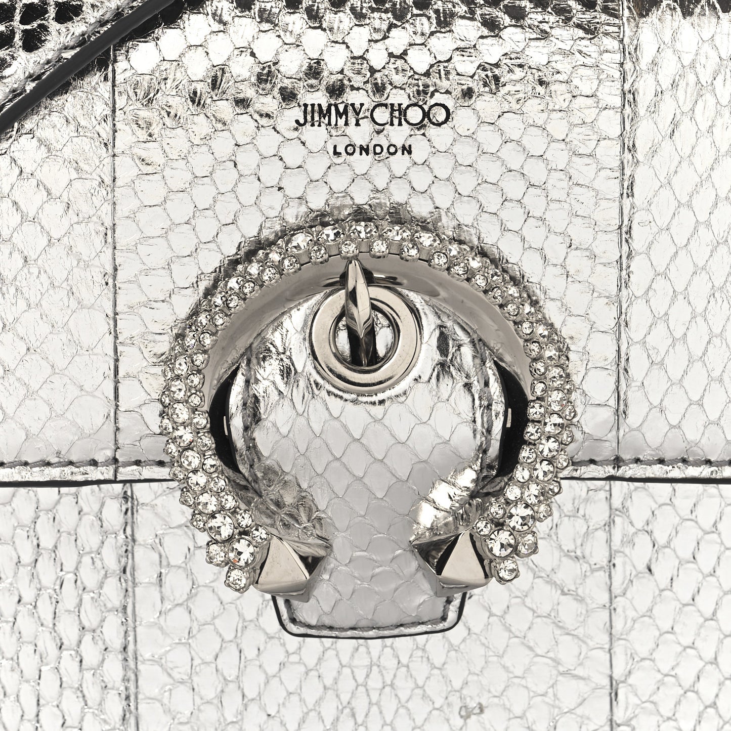 Metallic Calfskin Snakeskin Embossed Madeline Crossbody Bag Silver