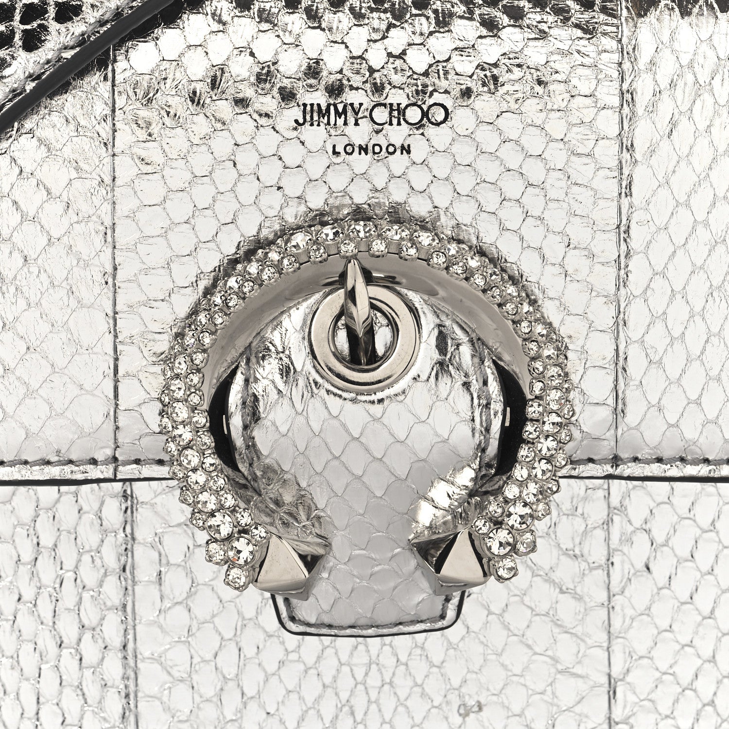 Jimmy Choo Metallic Calfskin Snakeskin Embossed Madeline Crossbody Bag Silver 7 of 13