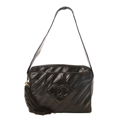Chanel Lambskin Chevron Quilted Tassel Camera Case Brown 1 of 10