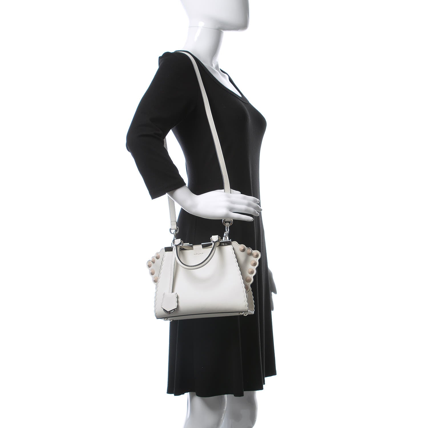 Fendi Vitello Scalloped Studded Mini 3Jours Tote Ice Cloude 2 of 14