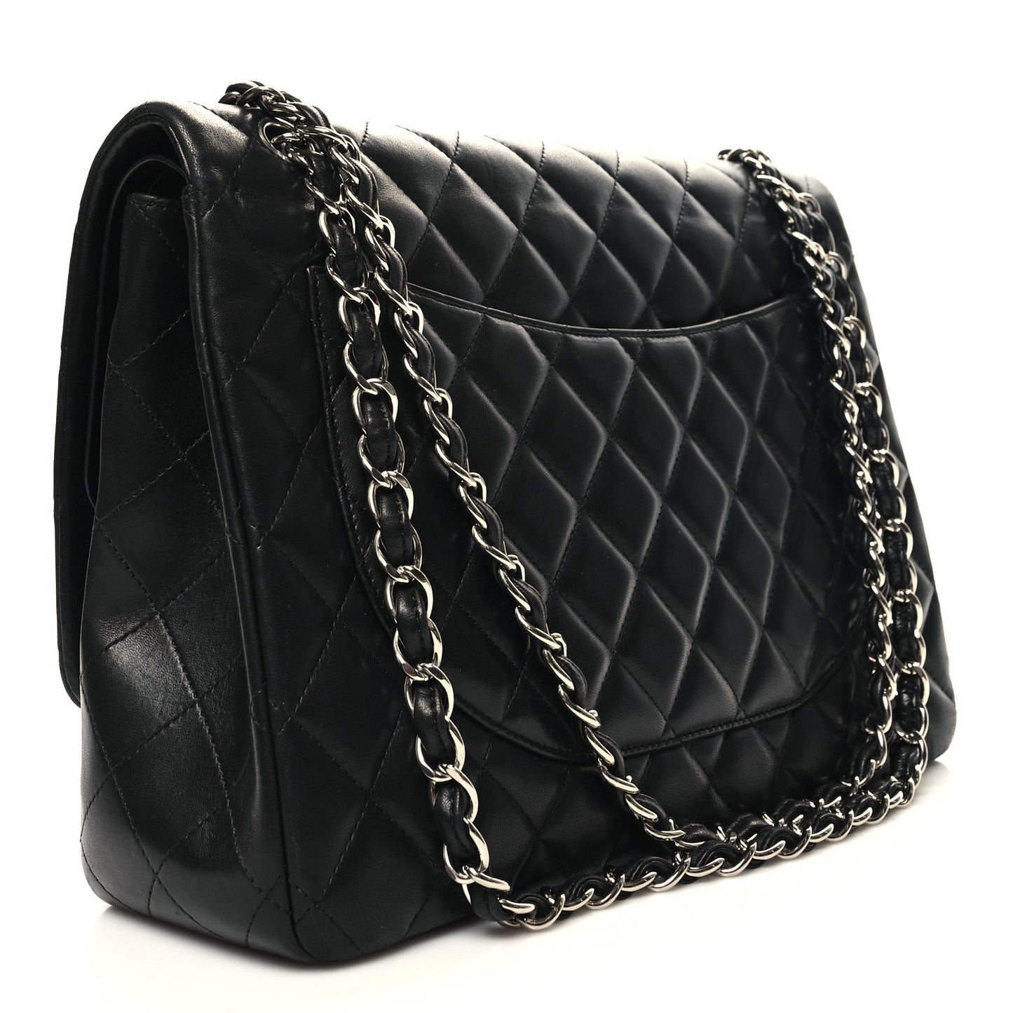 Lambskin Quilted Maxi Double Flap Black