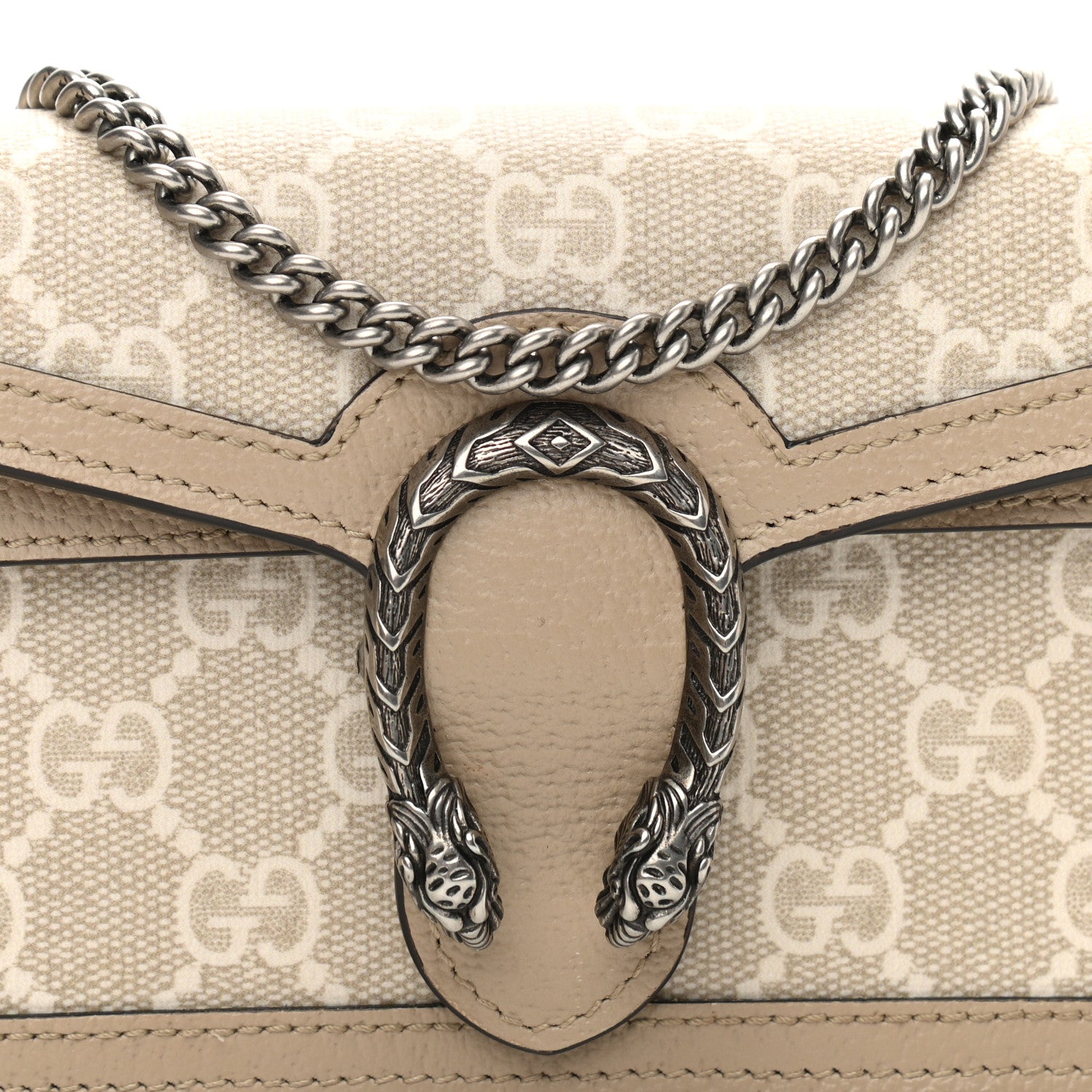 Gucci GG Supreme Monogram Textured Dollar Calfskin Super Mini Dionysus Shoulder Bag Beige Mystic White Oatmeal 9 of 12