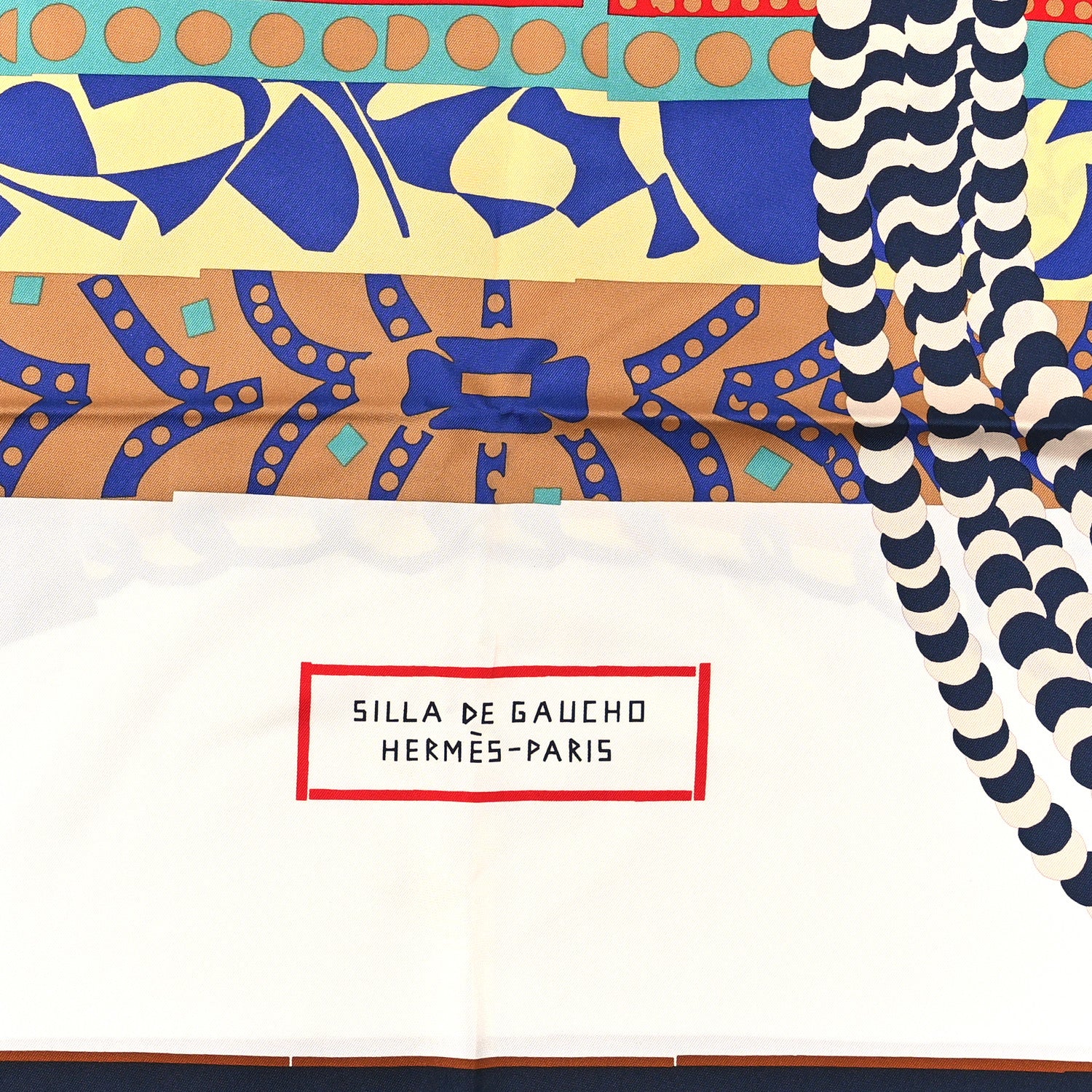 Hermes Silk Silla De Gaucho Scarf 90 Marine White Beige 2 of 3