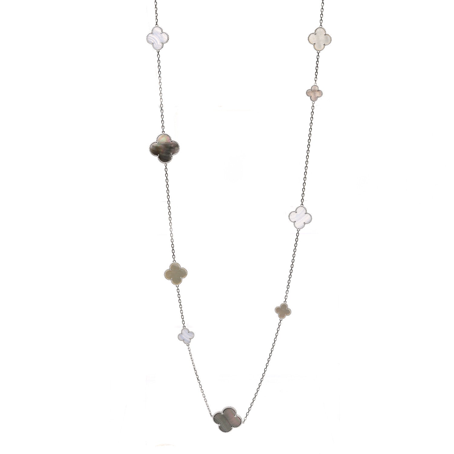 Van Cleef & Arpels 18K White Gold Mother of Pearl Chalcedony 16 Motifs Magic Alhambra Necklace 1 of 5