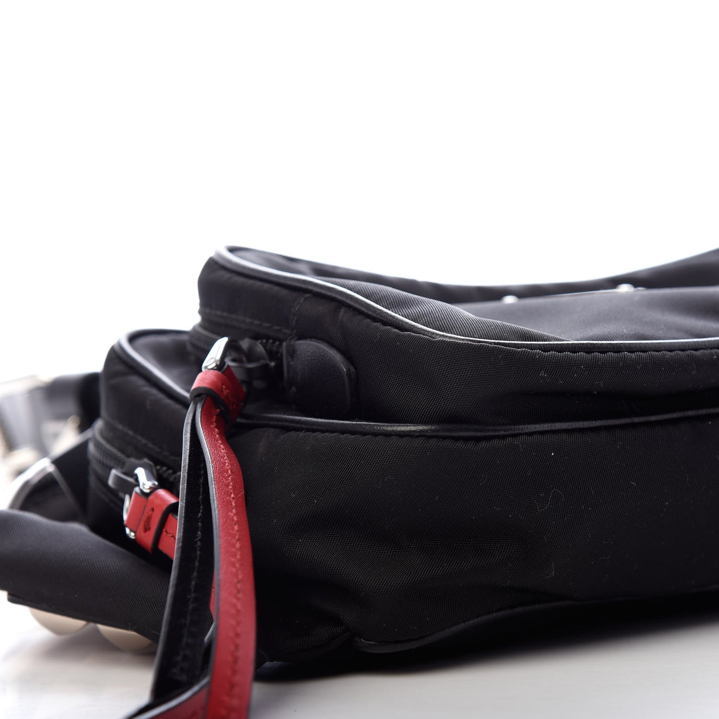 Tessuto Nylon Calfskin Studded Belt Bag Black