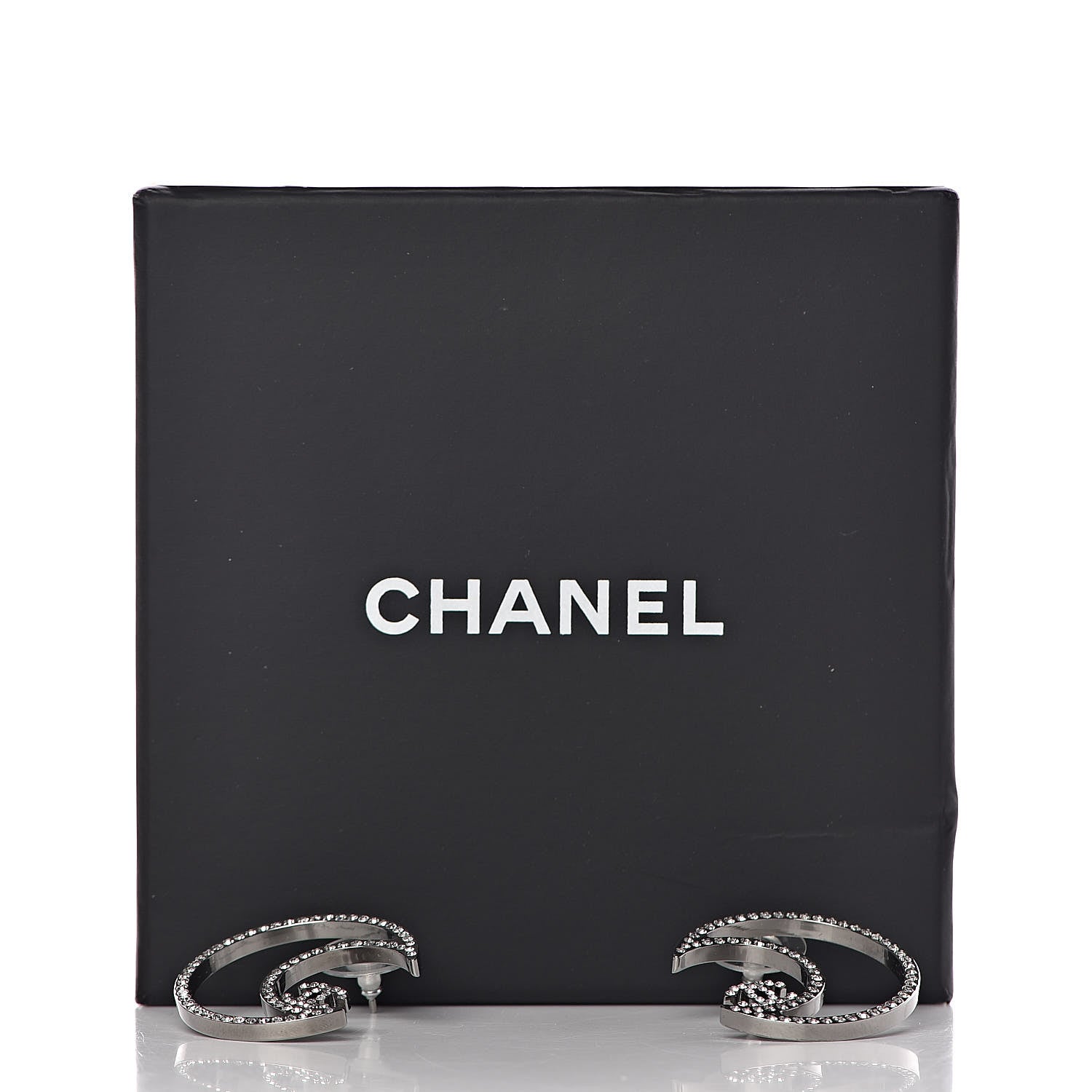 Chanel Strass Crystal CC Moon Earrings Silver 5 of 5