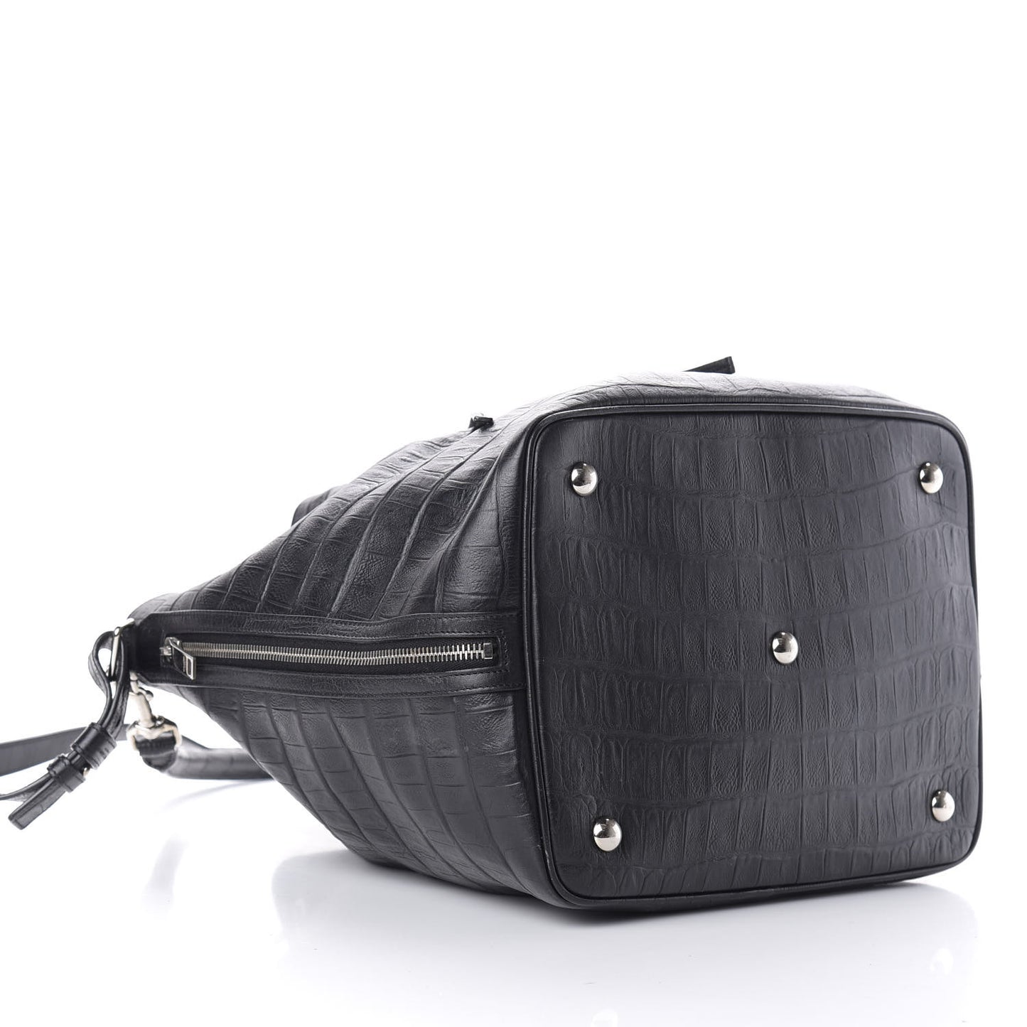 Calfskin Crocodile Embossed Large Emmanuelle Bucket Bag Black