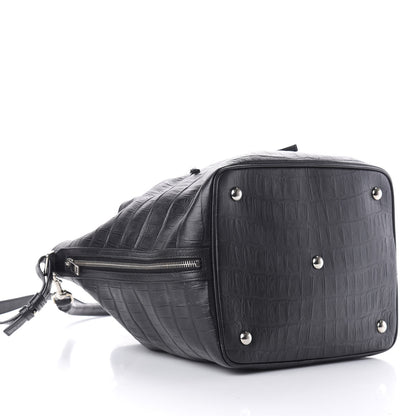 Saint Laurent Calfskin Crocodile Embossed Large Emmanuelle Bucket Bag Black 7 of 12