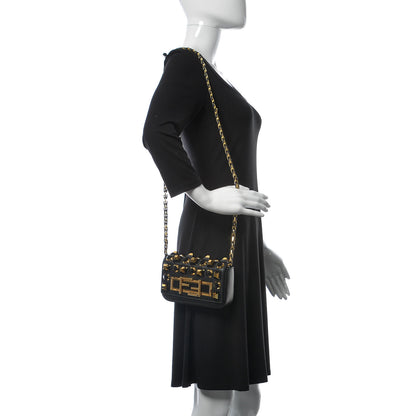 Fendi Vitello Dolce Studded Mini 3Baguette Shoulder Bag Black Gold 2 of 9