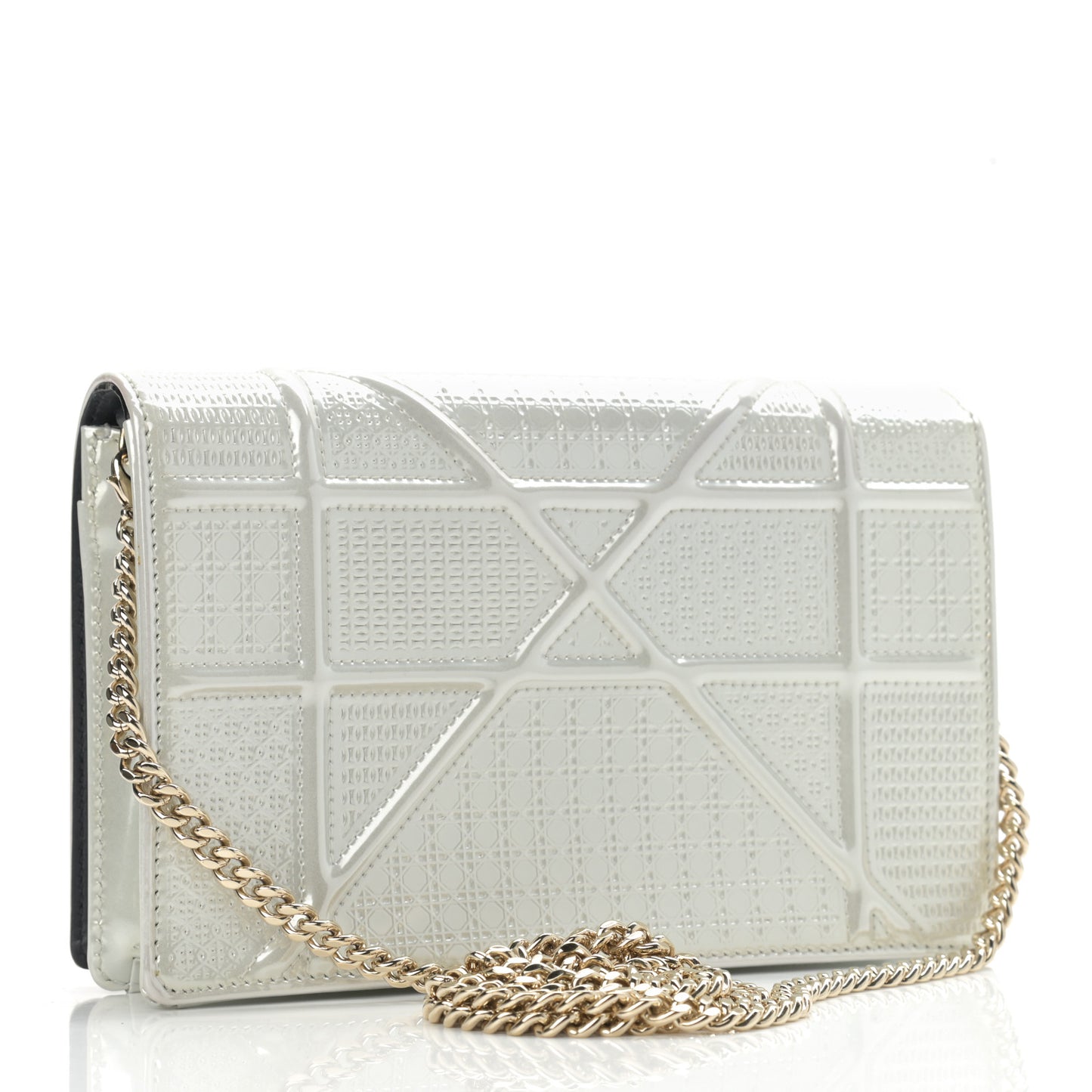 Patent Micro-Cannage Diorama Wallet on Chain Pouch White