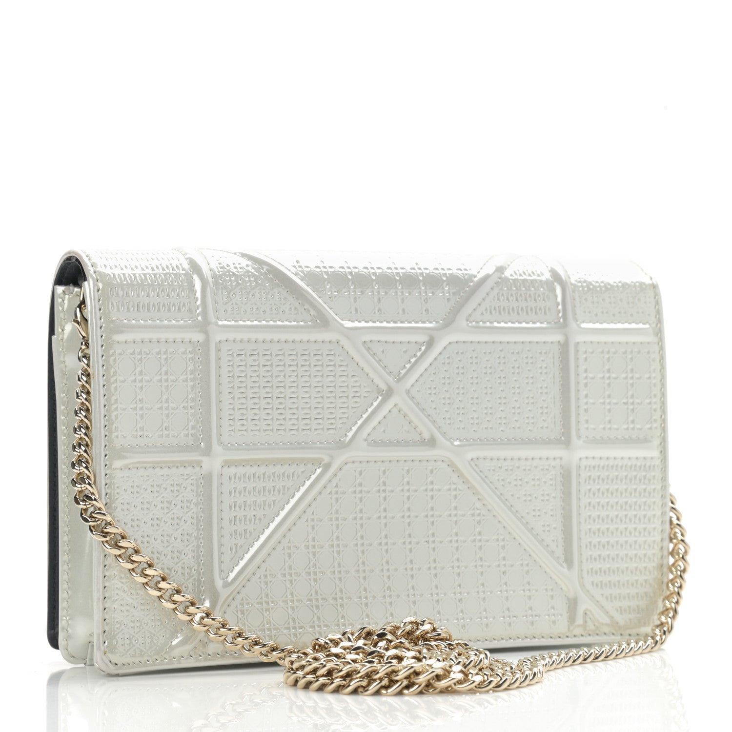 Christian Dior Patent Micro-Cannage Diorama Wallet on Chain Pouch White 3 of 13