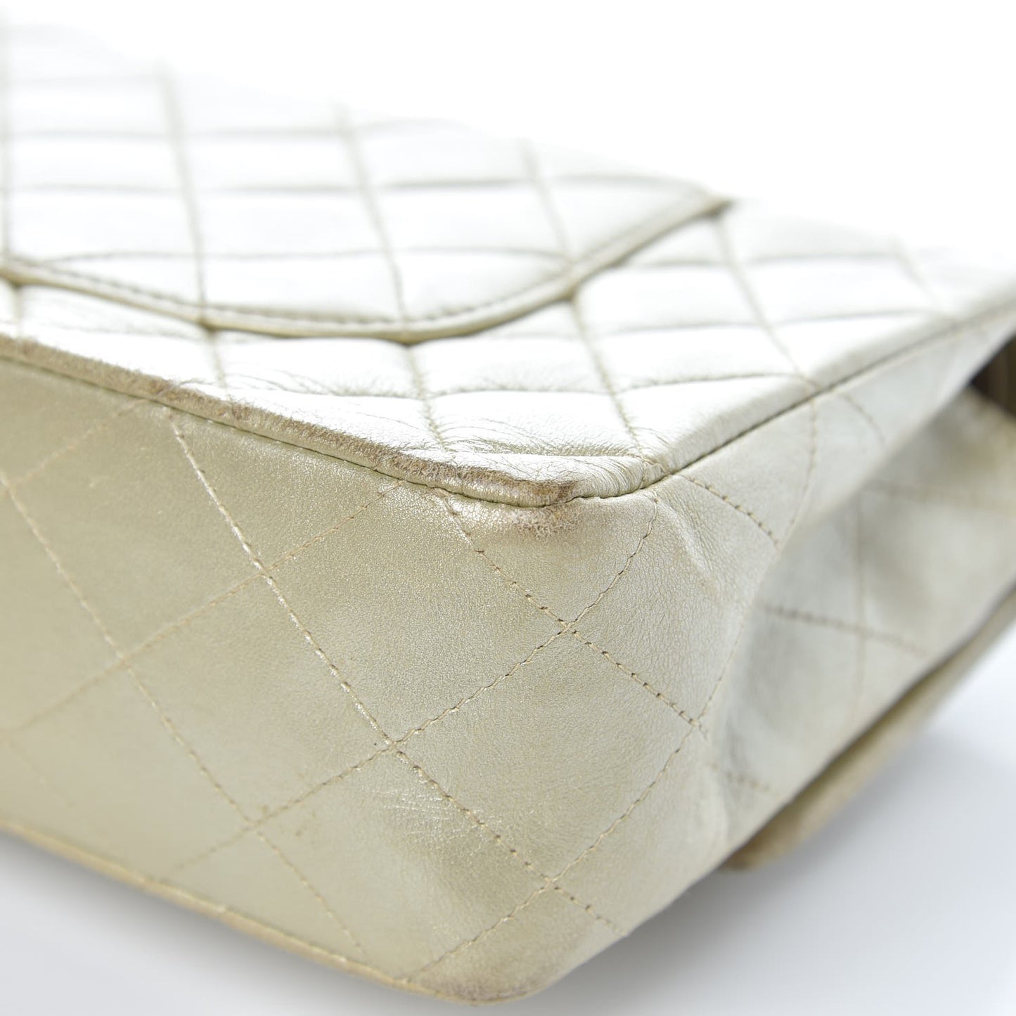 Metallic Lambskin Quilted Medium Double Flap Light Gold