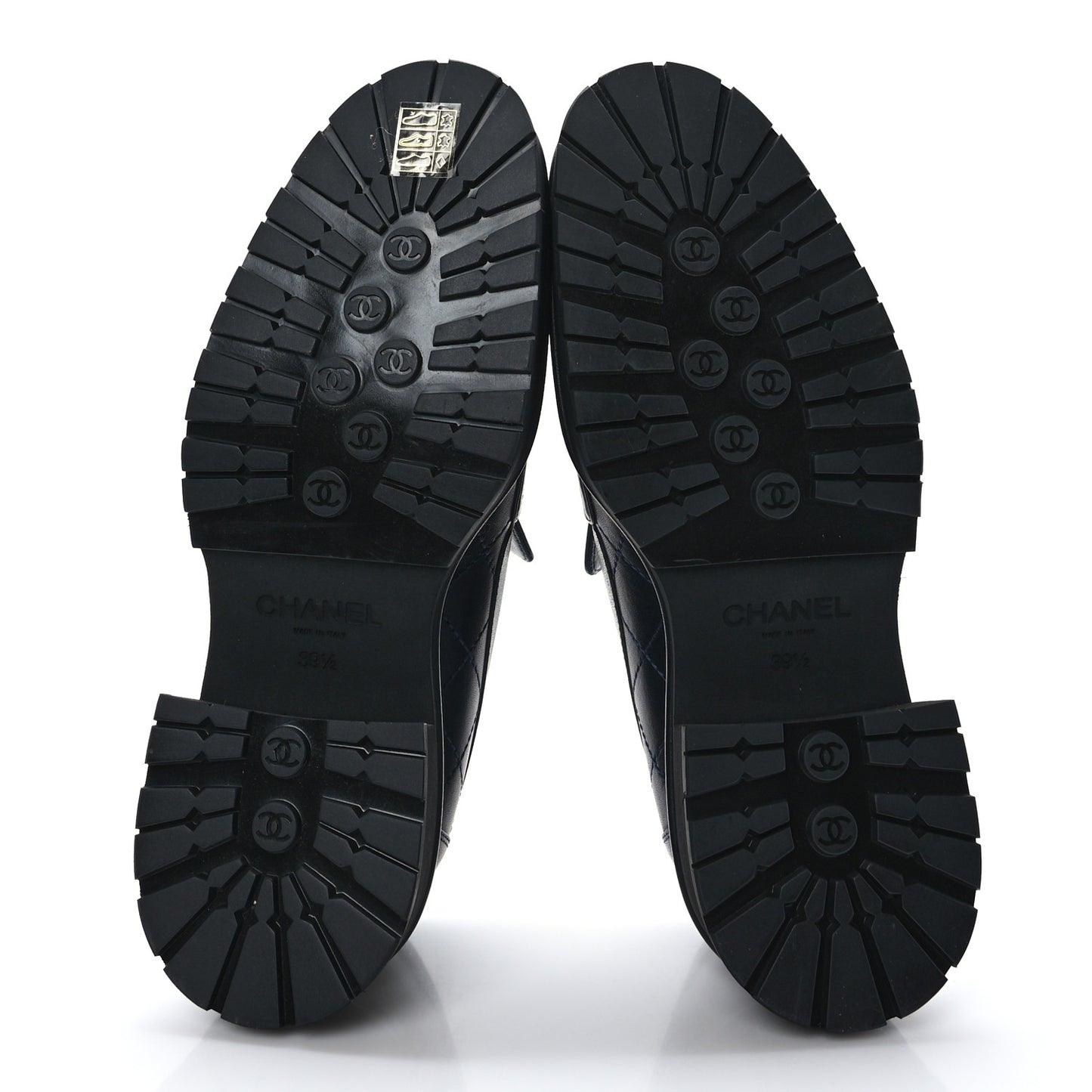 Calfskin Quilted CC Mocassin Loafers 39 Navy Blue