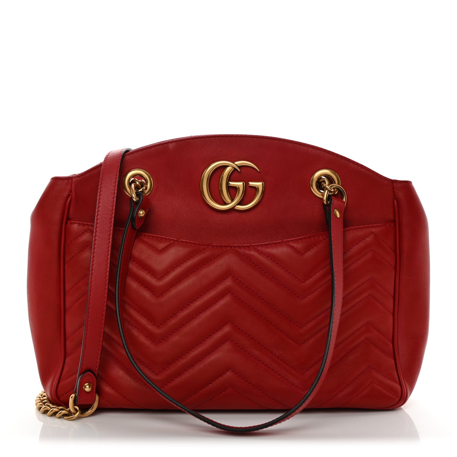Gucci Calfskin Matelasse Medium GG Marmont Open Top Shoulder Bag Hibiscus Red 1 of 10