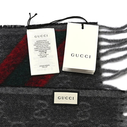 Gucci Wool Angora Monogram Web New Nikky Scarf Lead Dark Green 3 of 3