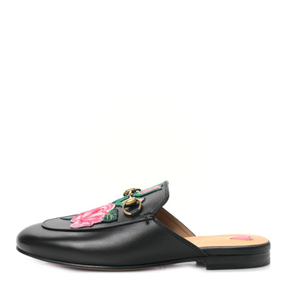 Gucci Calfskin Flower Embroidered Princetown Slippers 37 Black 1 of 8