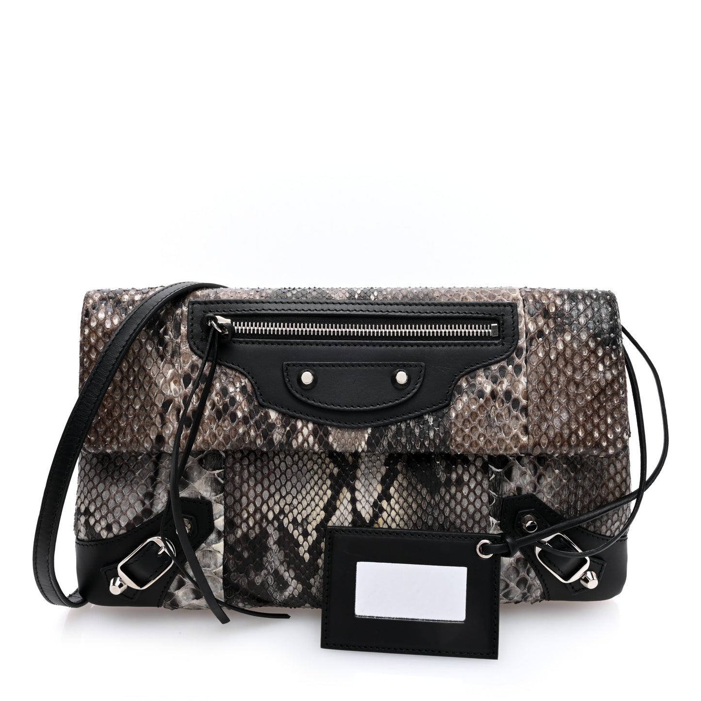 Snakeskin Classic Silver Hardware Envelope Strap Clutch