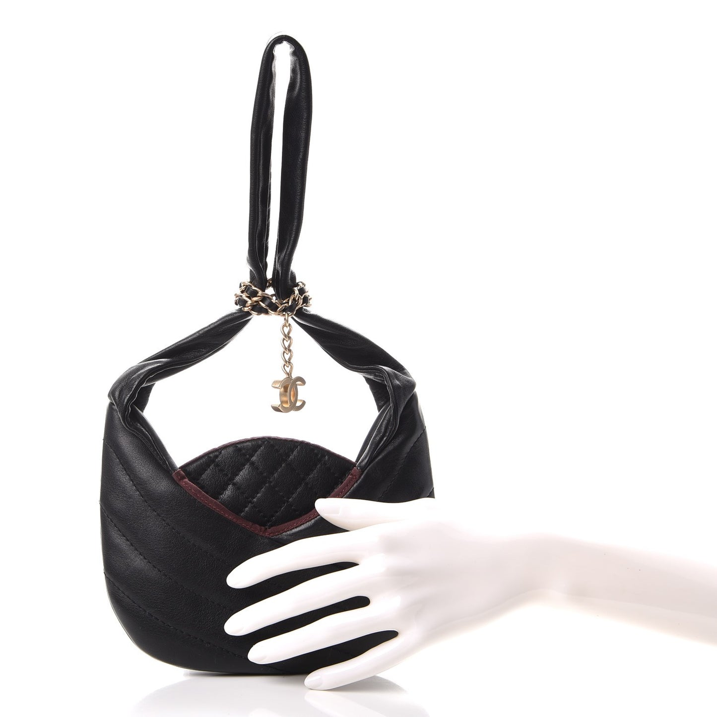 Calfskin Quilted Small Chain Evening Bag Black