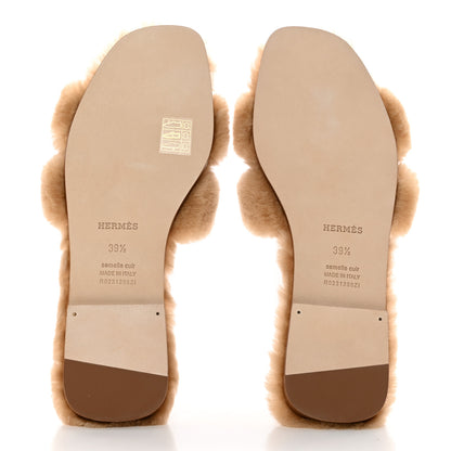 Hermes Woolskin Oran Sandals 39.5 Beige Argile 5 of 8