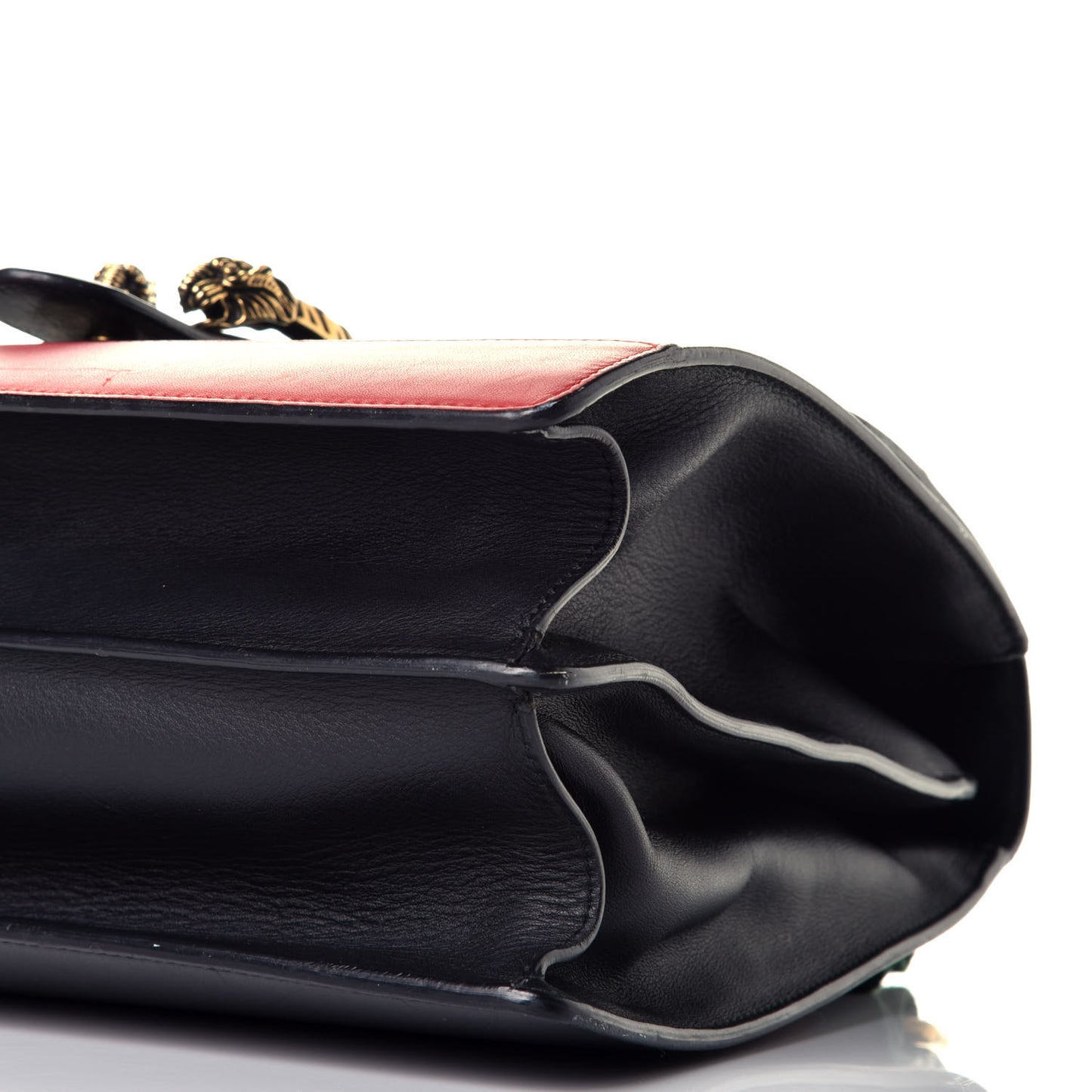 Calfskin Bamboo Web Large Dionysus Top Handle Bag Black Bright Evergreen Hibiscus Red