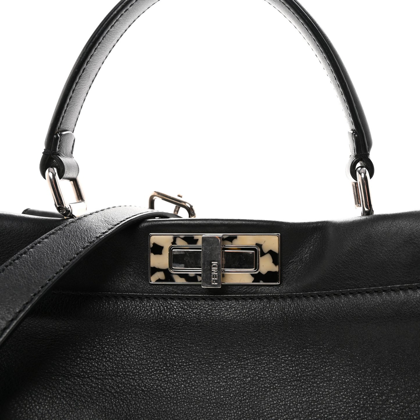 Vitello Dolce Shiny Nappa Plexglass Granite Medium Peekaboo Iconic Satchel Black