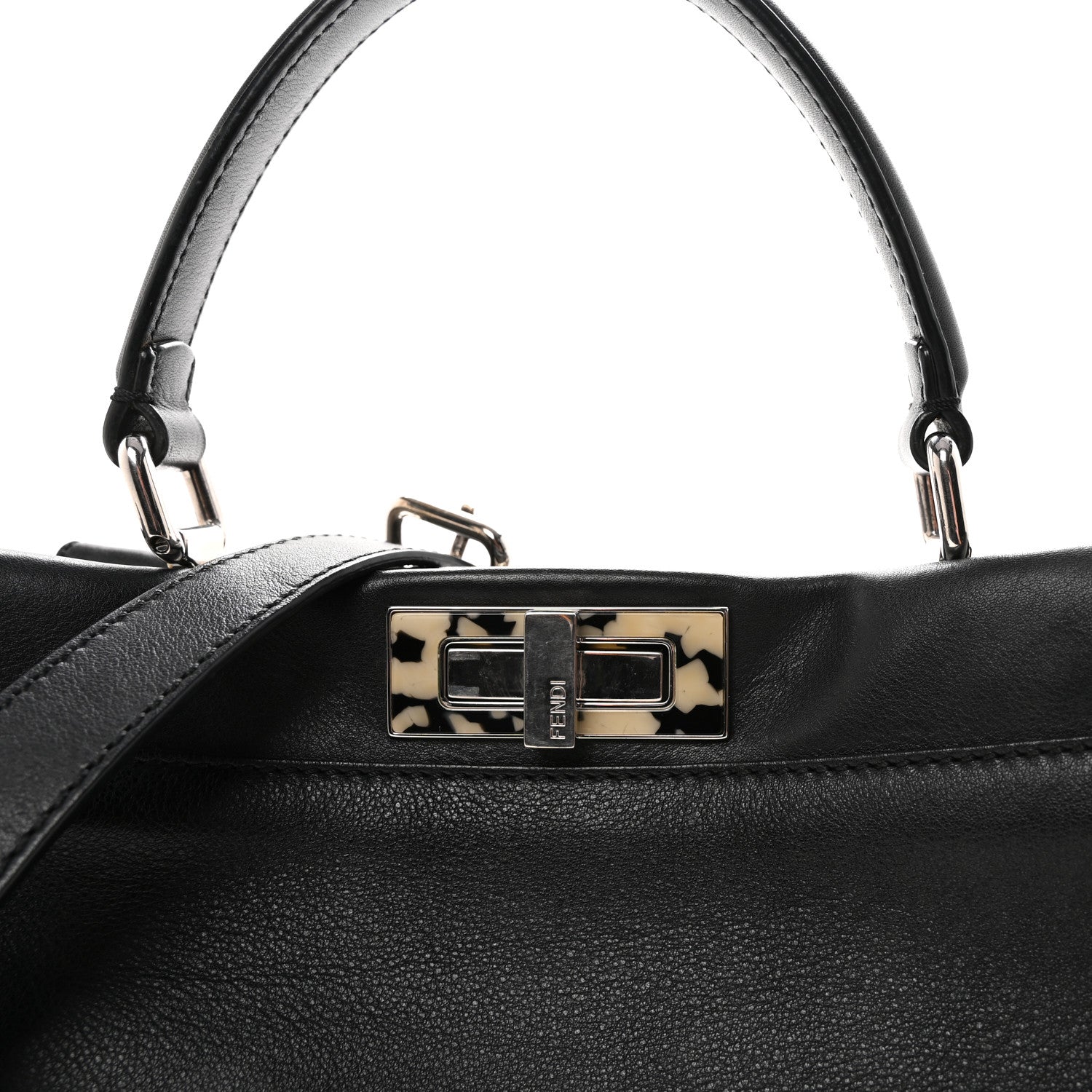 Fendi Vitello Dolce Shiny Nappa Plexglass Granite Medium Peekaboo Iconic Satchel Black 8 of 10