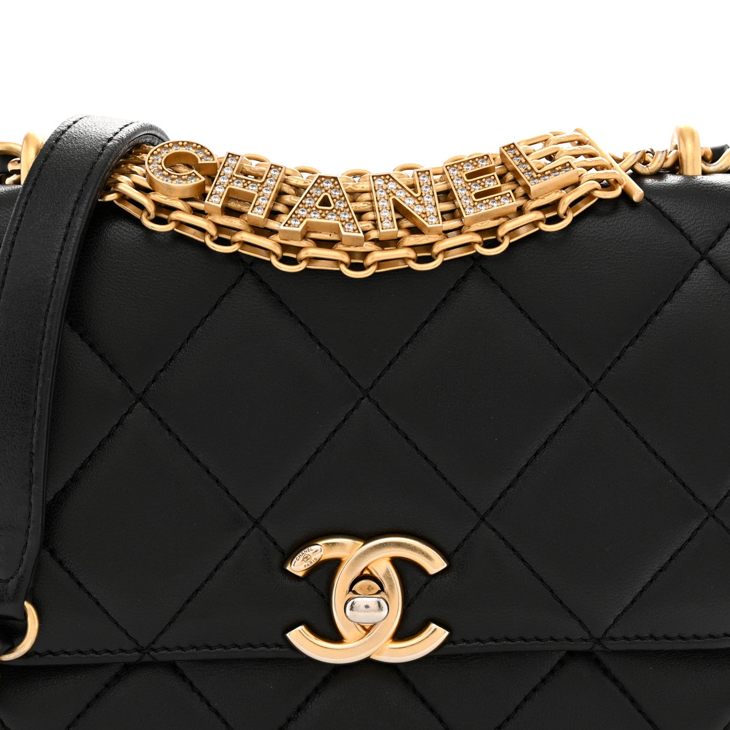 Chanel Lambskin Quilted Mini CC Crystal Logo Chain Flap Black 8 of 12