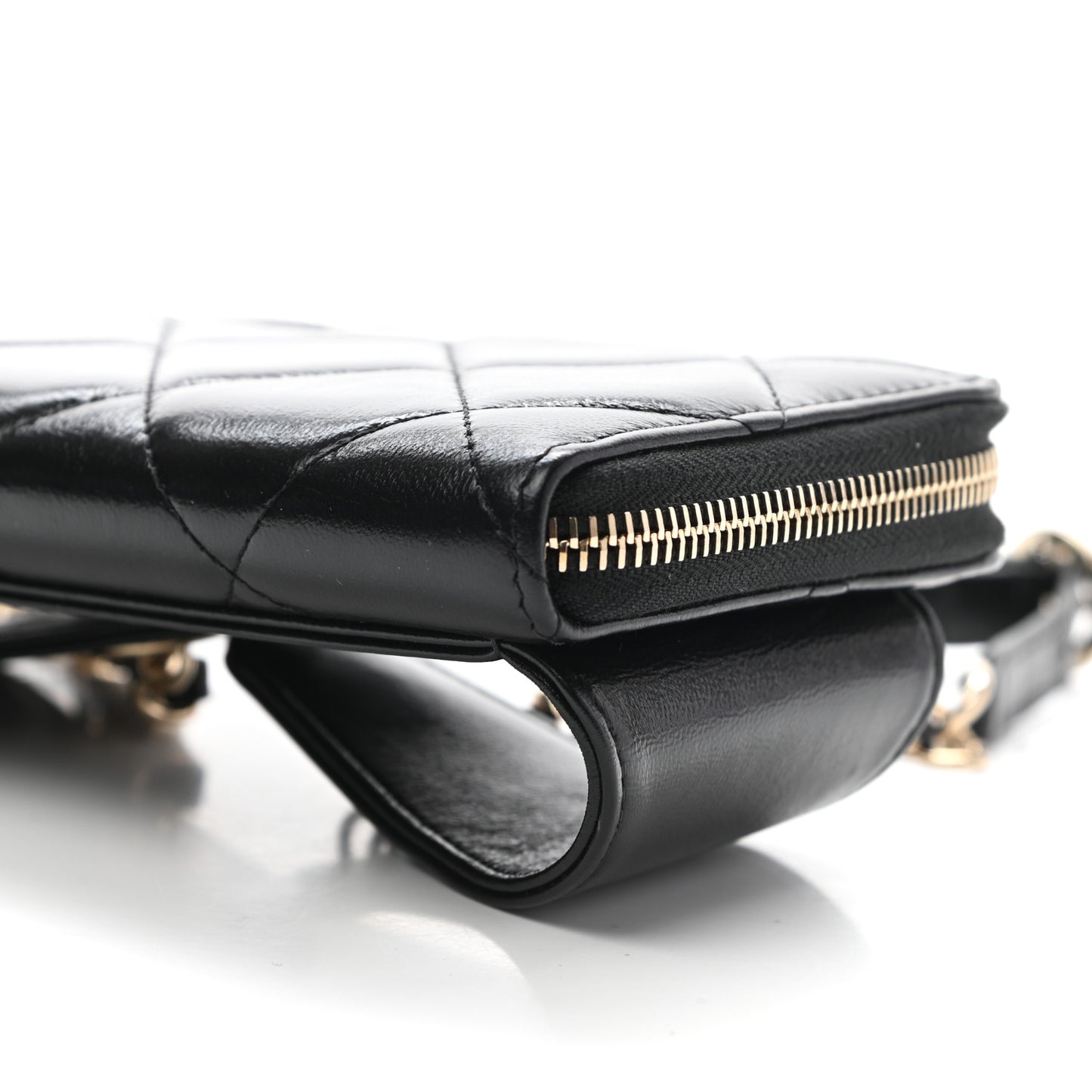 Shiny Lambskin Gusset Zip Around Waist Belt Wallet Black