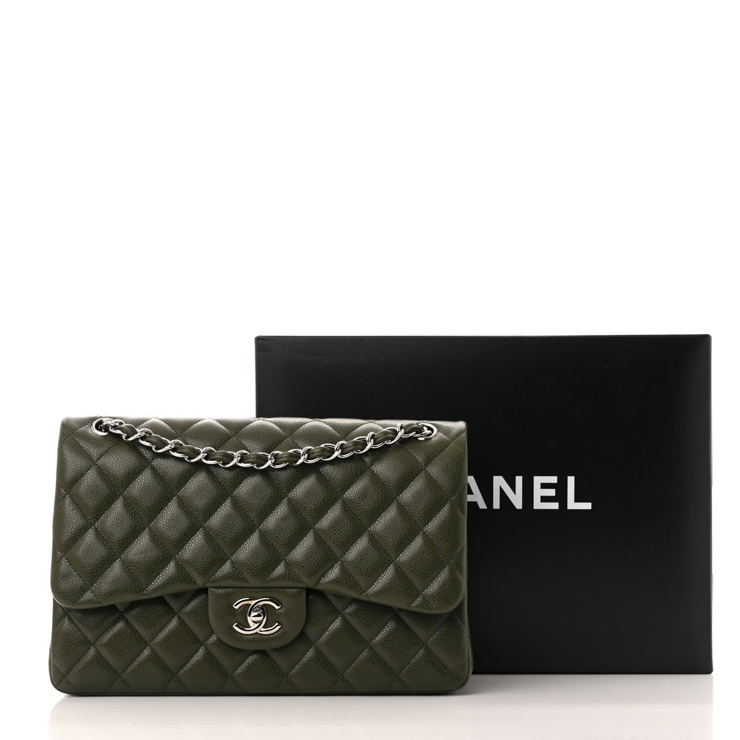 Chanel Caviar Quilted Jumbo Double Flap Vert Fonce 12 of 12
