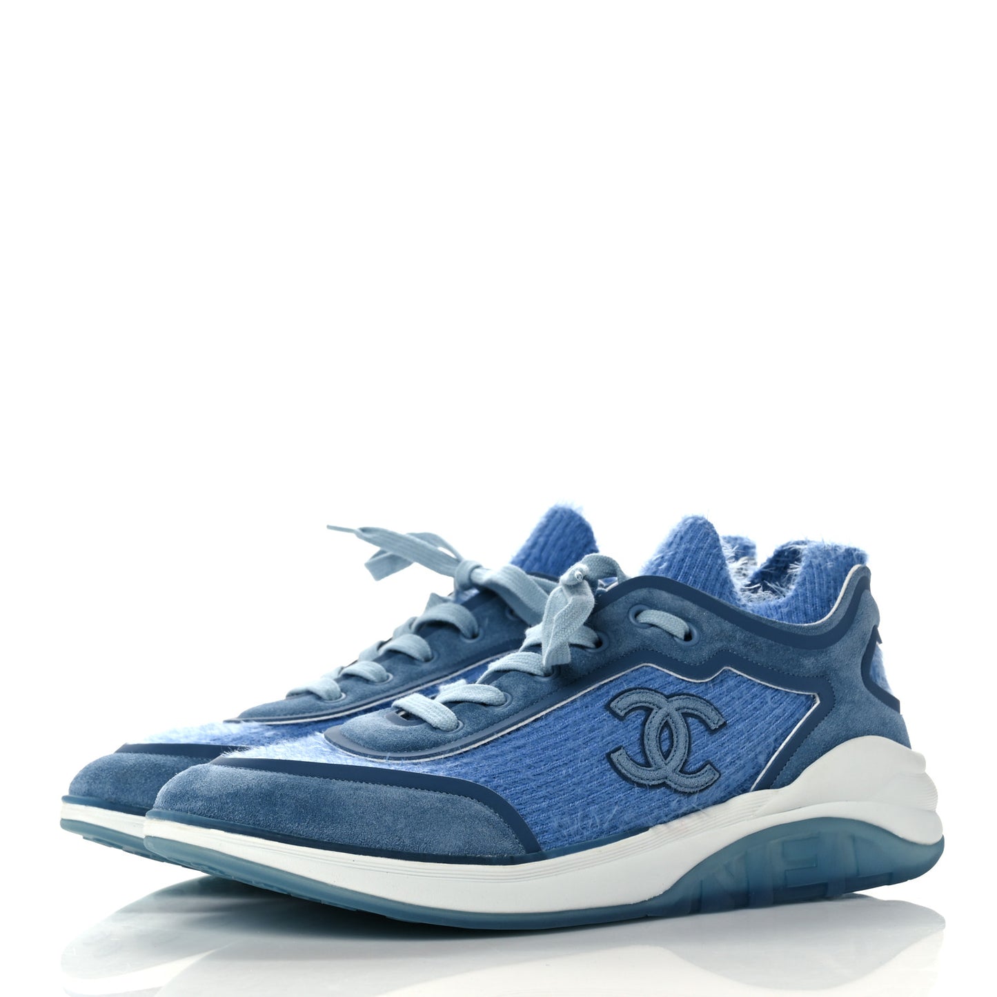 Suede Calfskin Stretch Fabric CC Sneakers 41 Light Blue