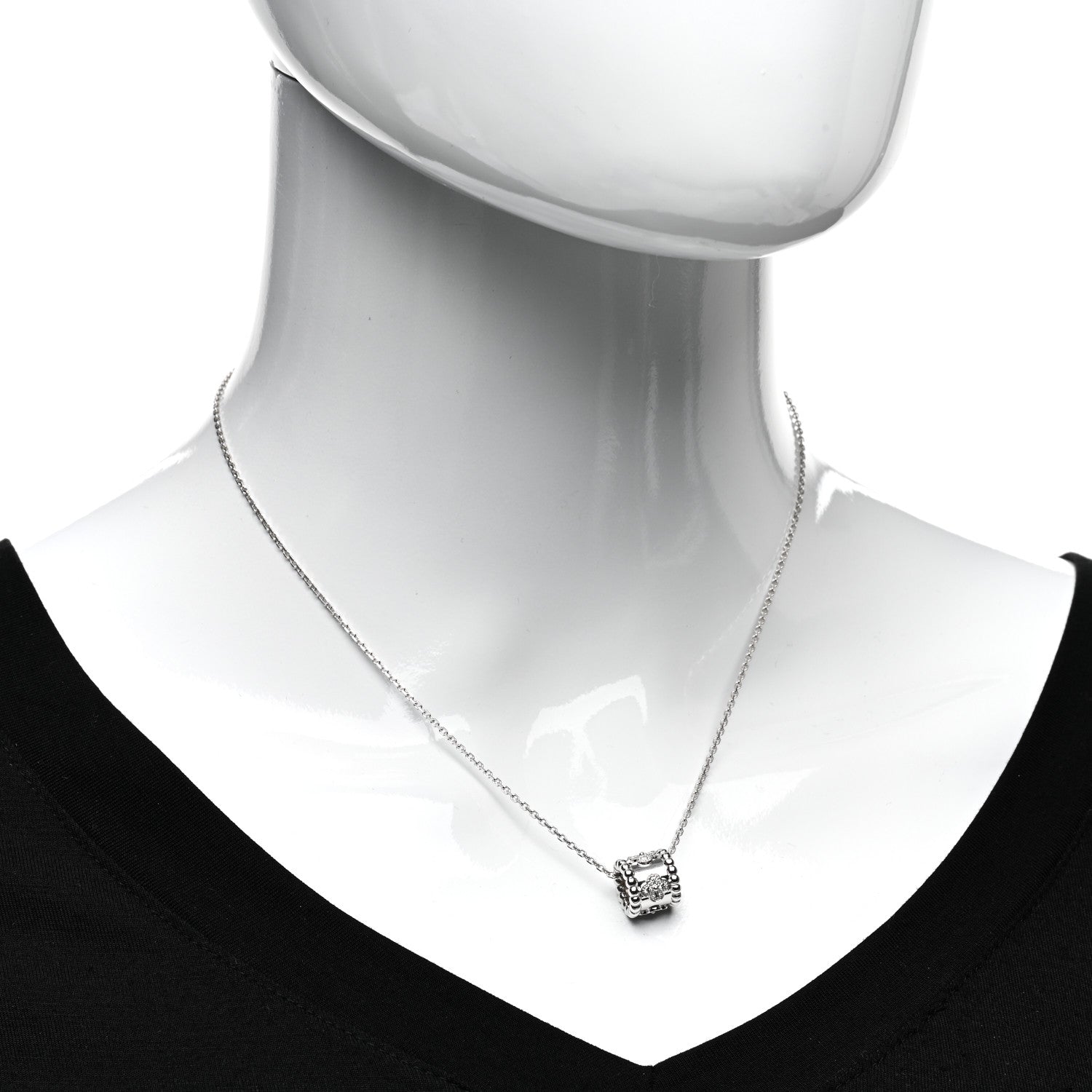 Van Cleef & Arpels 18K White Gold Diamond Small Perlee Clovers Pendant Necklace 2 of 5