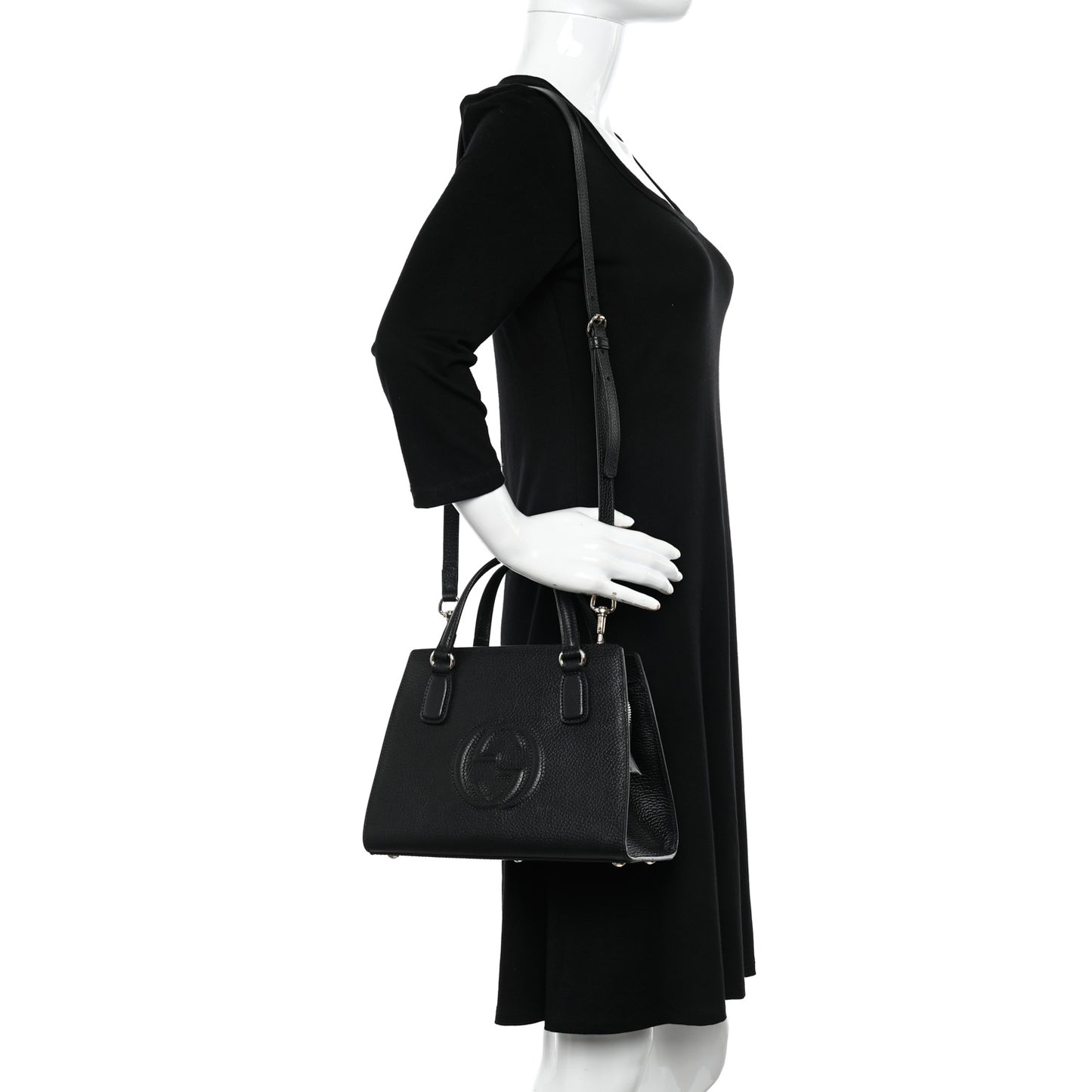 Dollar Calfskin Medium Soho Top Handle Satchel Black