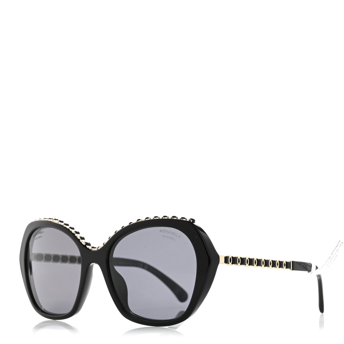 Acetate Calfskin Polarized Butterfly CC Sunglasses 5547-Q-A Black